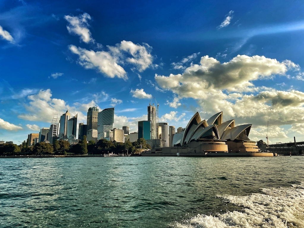 Photo of Sydney Harbor looking toward the Opera House and downtown. Australia