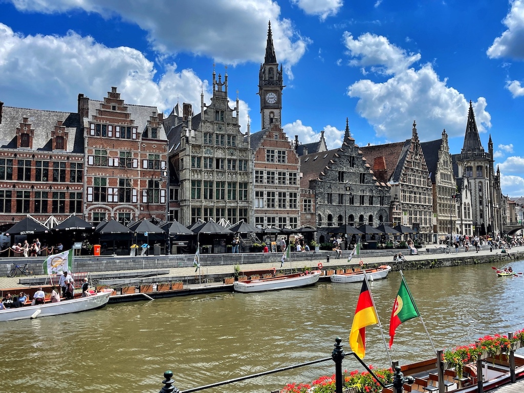 Photo looking across the banks of the Leie towards Graslei in Ghent.