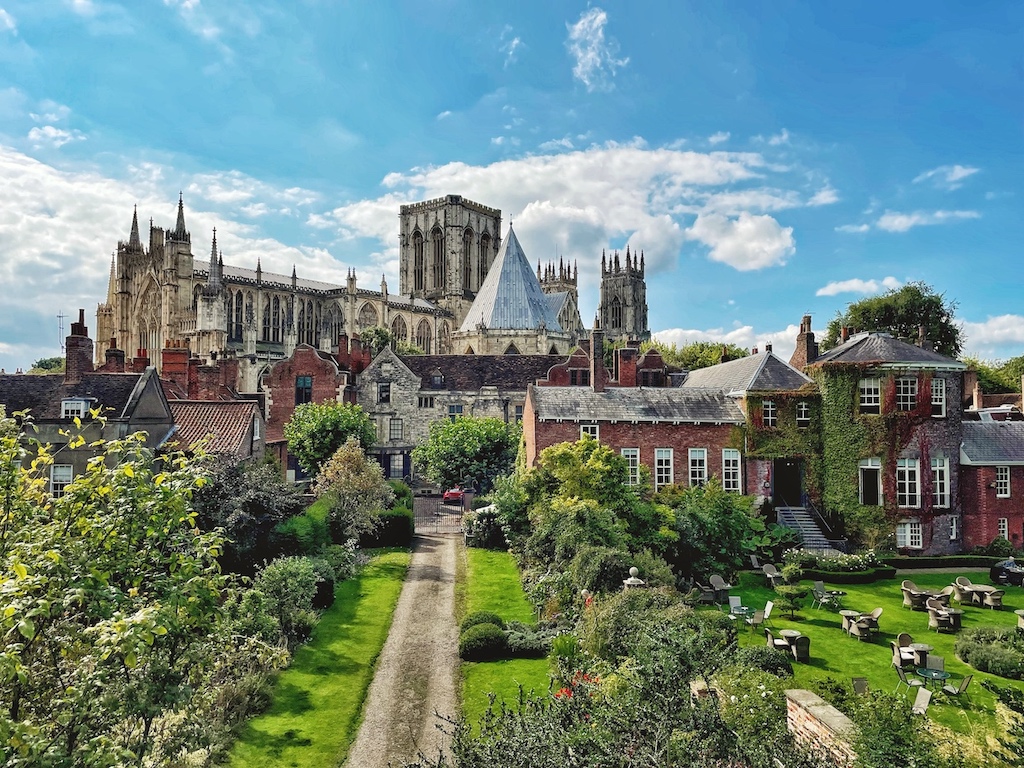 Photo of the rooftops of York, looking towards the York Minster from the old city walls.