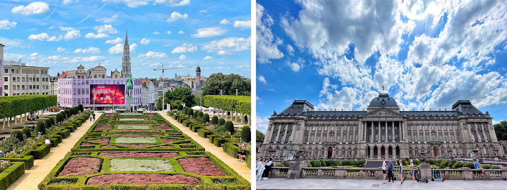 left photo: Brussels Park, right photo: Palace in Belgium